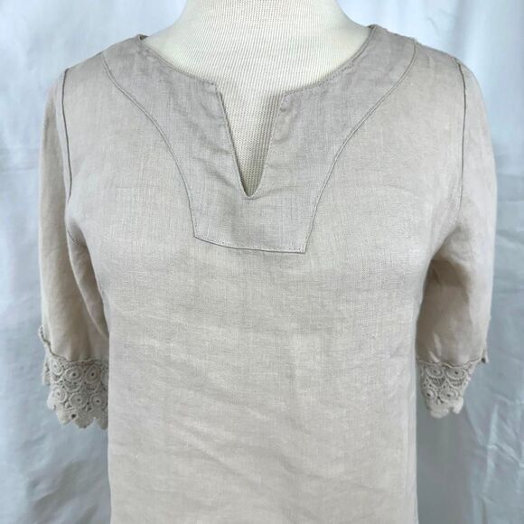 ALESSIA PACINI Beige 100% Linen Mini Dress Crochet‎ Lace Womens XS Made in Italy - Picture 2 of 6